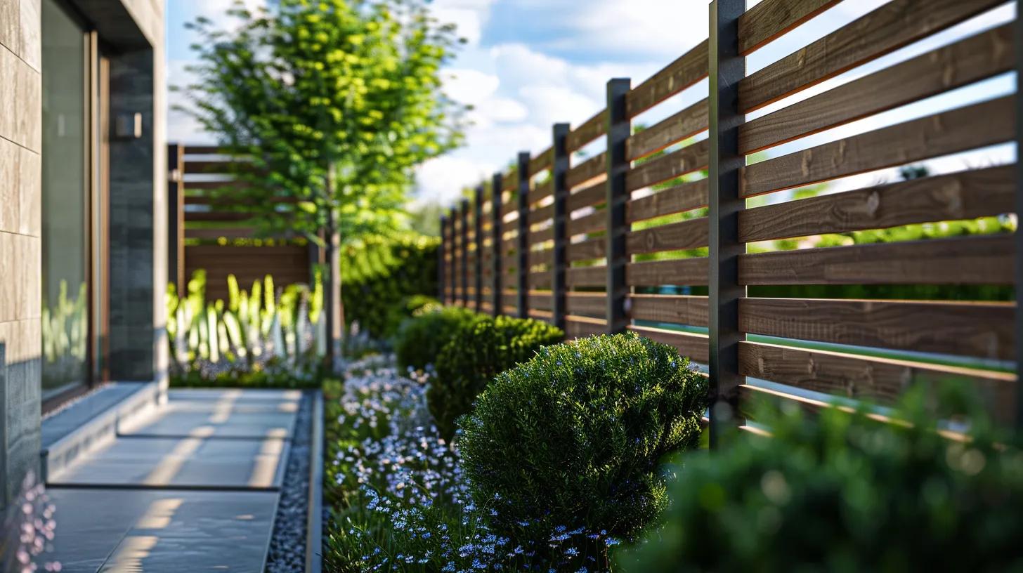 a sleek, modern residential fence showcases tall, solid panels with a contemporary design, surrounded by a meticulously curated urban landscape that highlights both privacy and security in a stylish home setting. a sleek, modern residential fence showcases tall, solid panels with a contemporary design, surrounded by a meticulously curated urban landscape that highlights both privacy and security in a stylish home setting.