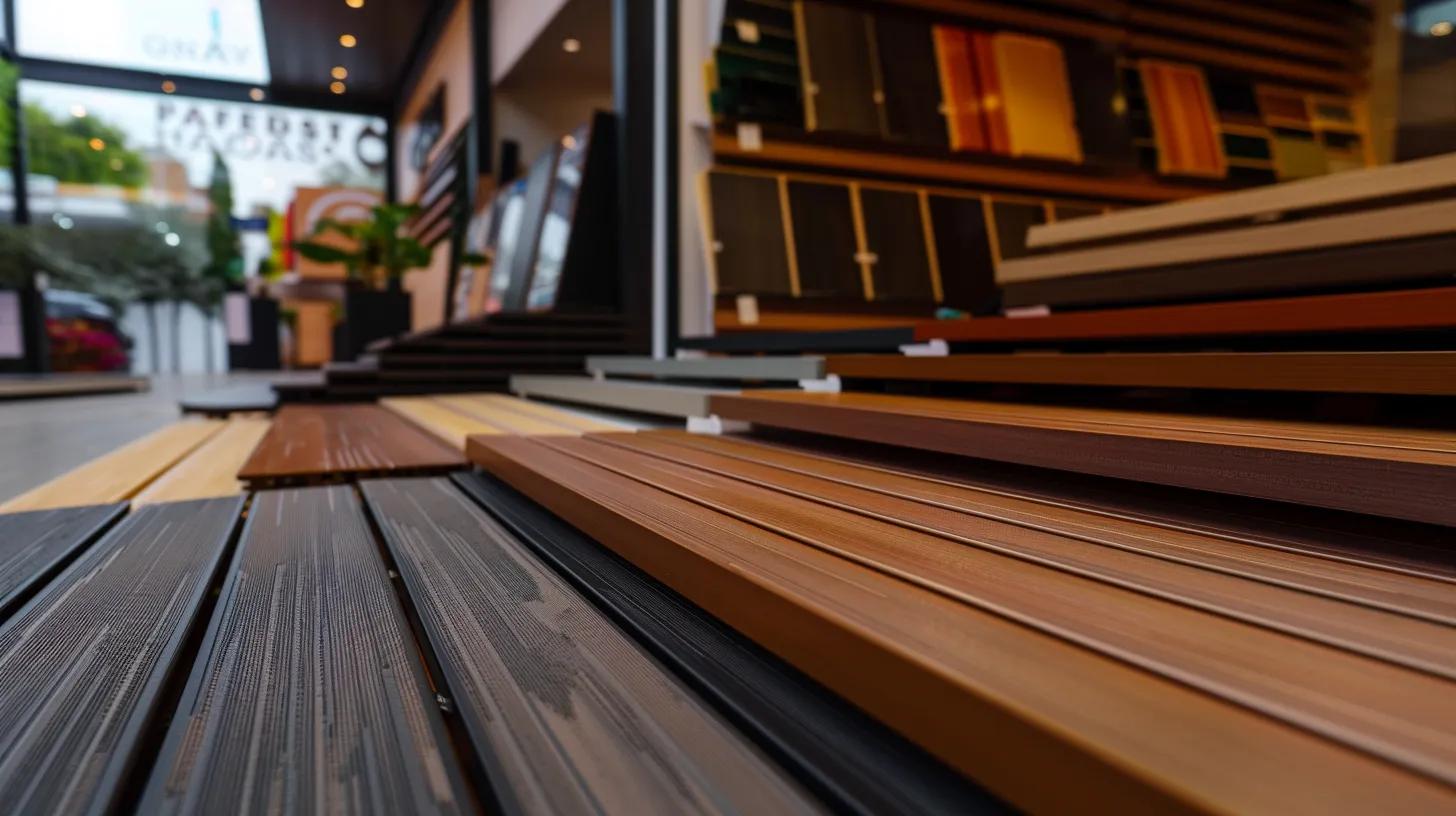 a vibrant display of various composite decking samples arranged in a sleek modern showroom, showcasing an array of rich colours and textures that appeal to richmond hill homeowners looking to enhance their outdoor spaces. a vibrant display of various composite decking samples arranged in a sleek modern showroom, showcasing an array of rich colours and textures that appeal to richmond hill homeowners looking to enhance their outdoor spaces.