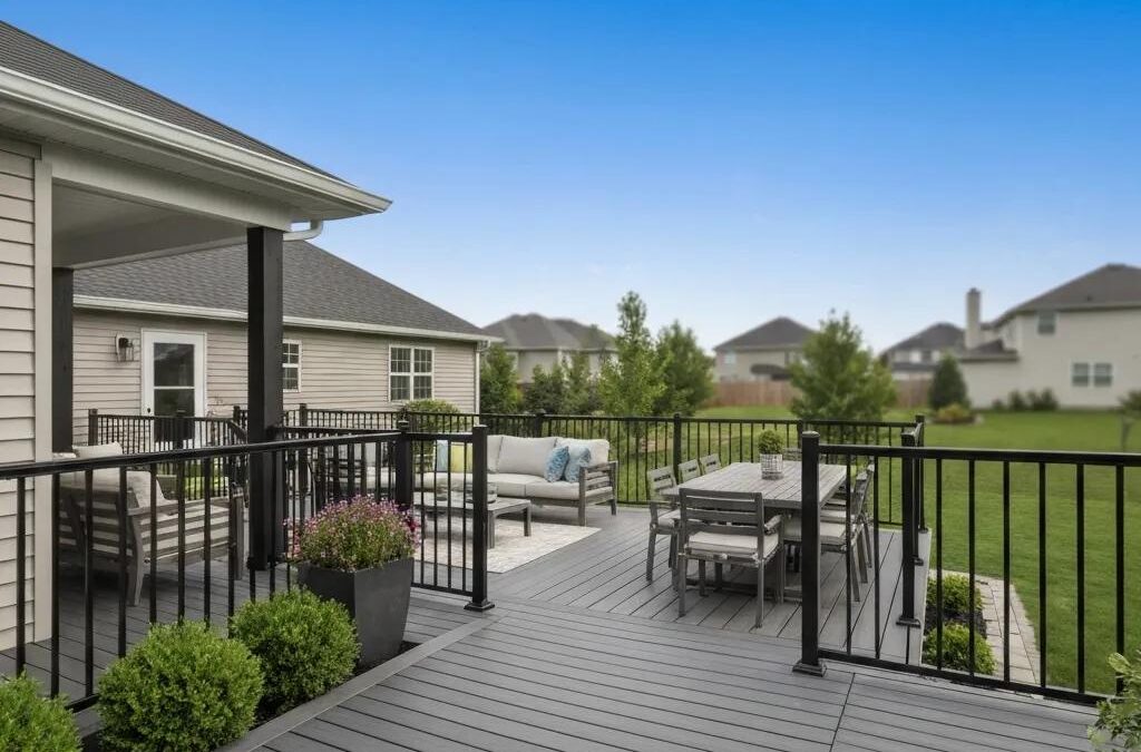 Modern deck design in Richmond Hill featuring clean lines and contemporary outdoor furniture
