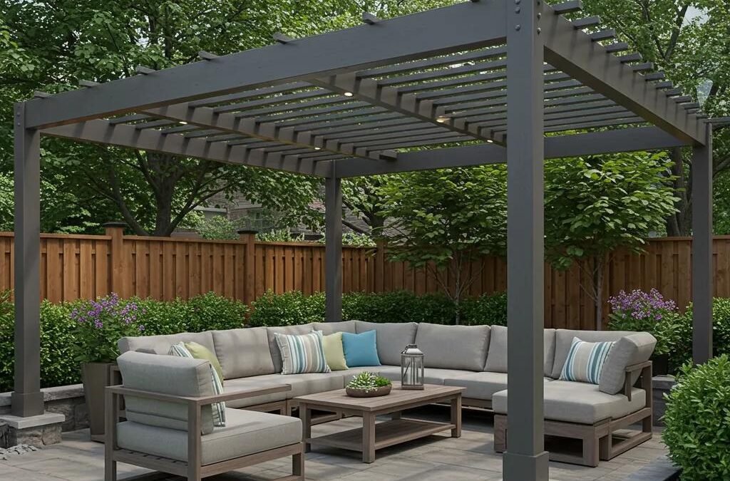 Charming outdoor pergola enhancing a residential backyard with contemporary design elements